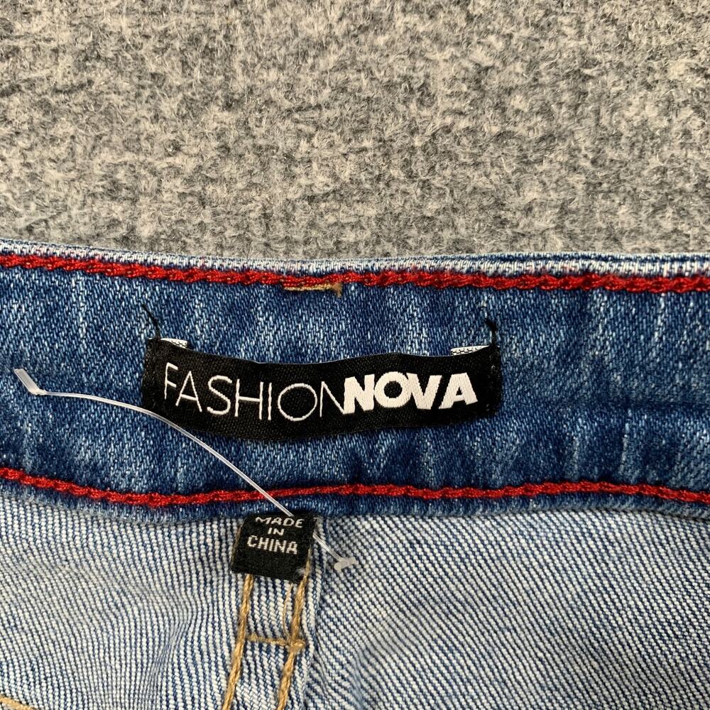 Fashion Nova Jeans Womens 13 Denim Distressed Ripped Button Fly Straight Ankle - Picture 8 of 16